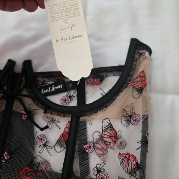 For Love & Lemons Black Floral Lace Corset Top Women’s M NWT - Picture 4 of 12